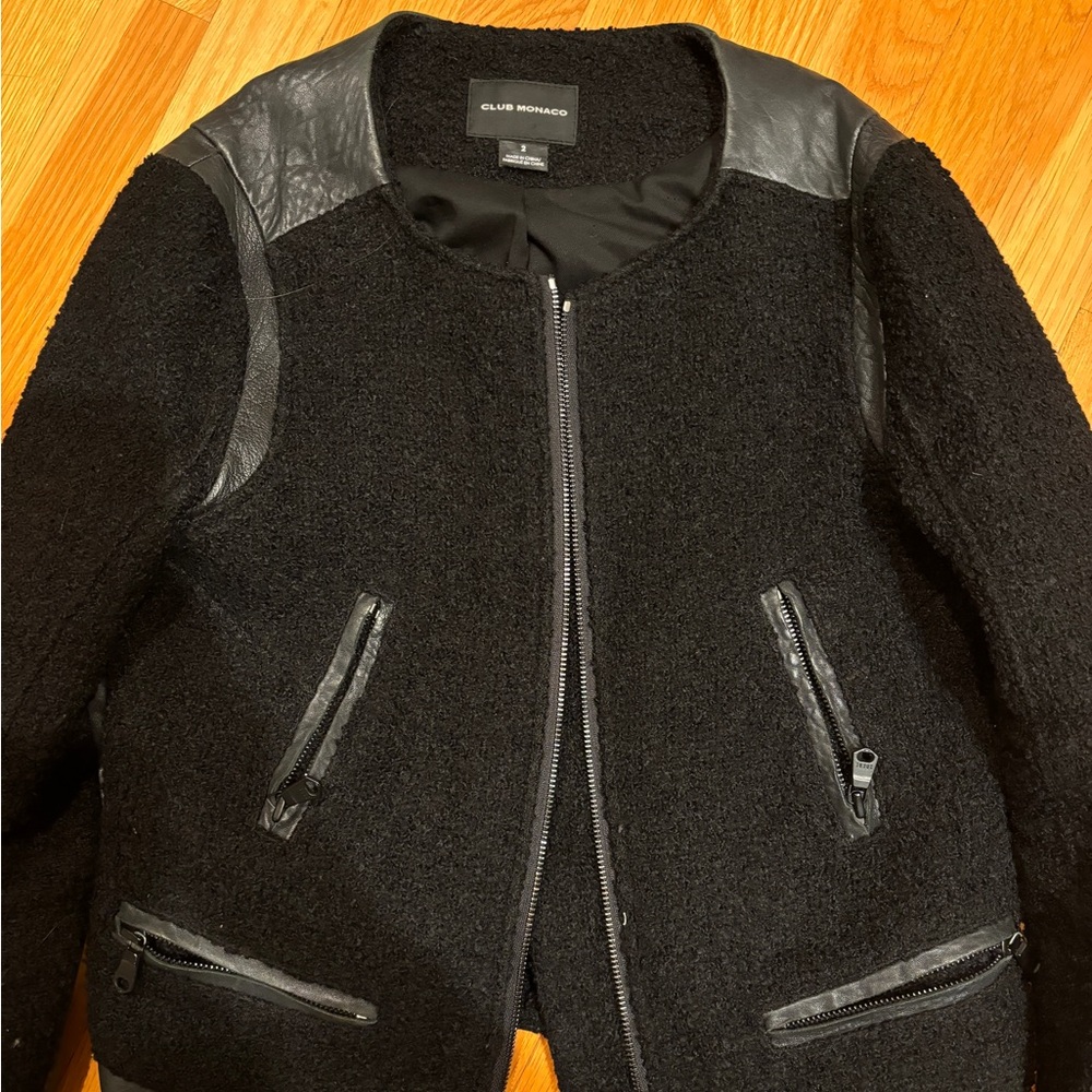 Club Monaco boucle jacket with leather trim